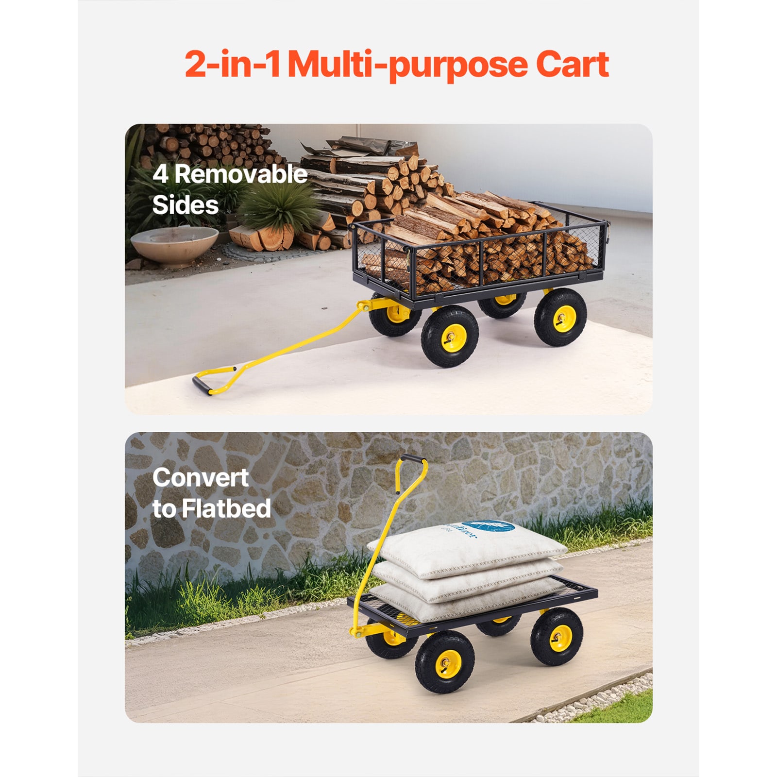 Heavy Duty Steel Garden Cart With Removable Mesh Sides And Handle_voghion.com